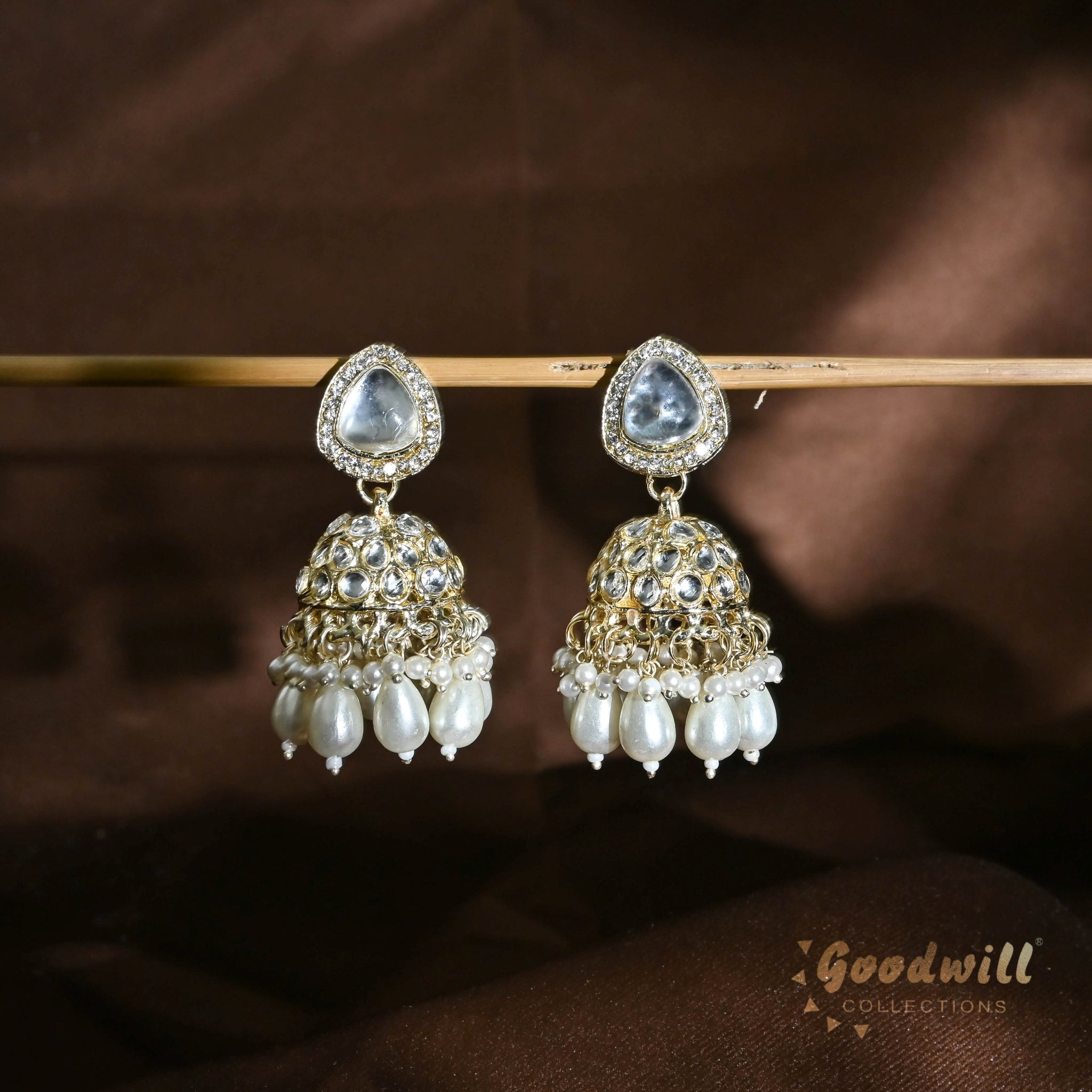 WHITE PEARL GOLDEN JHUMKA EARRINGS 3