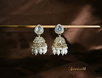 WHITE PEARL GOLDEN JHUMKA EARRINGS 3