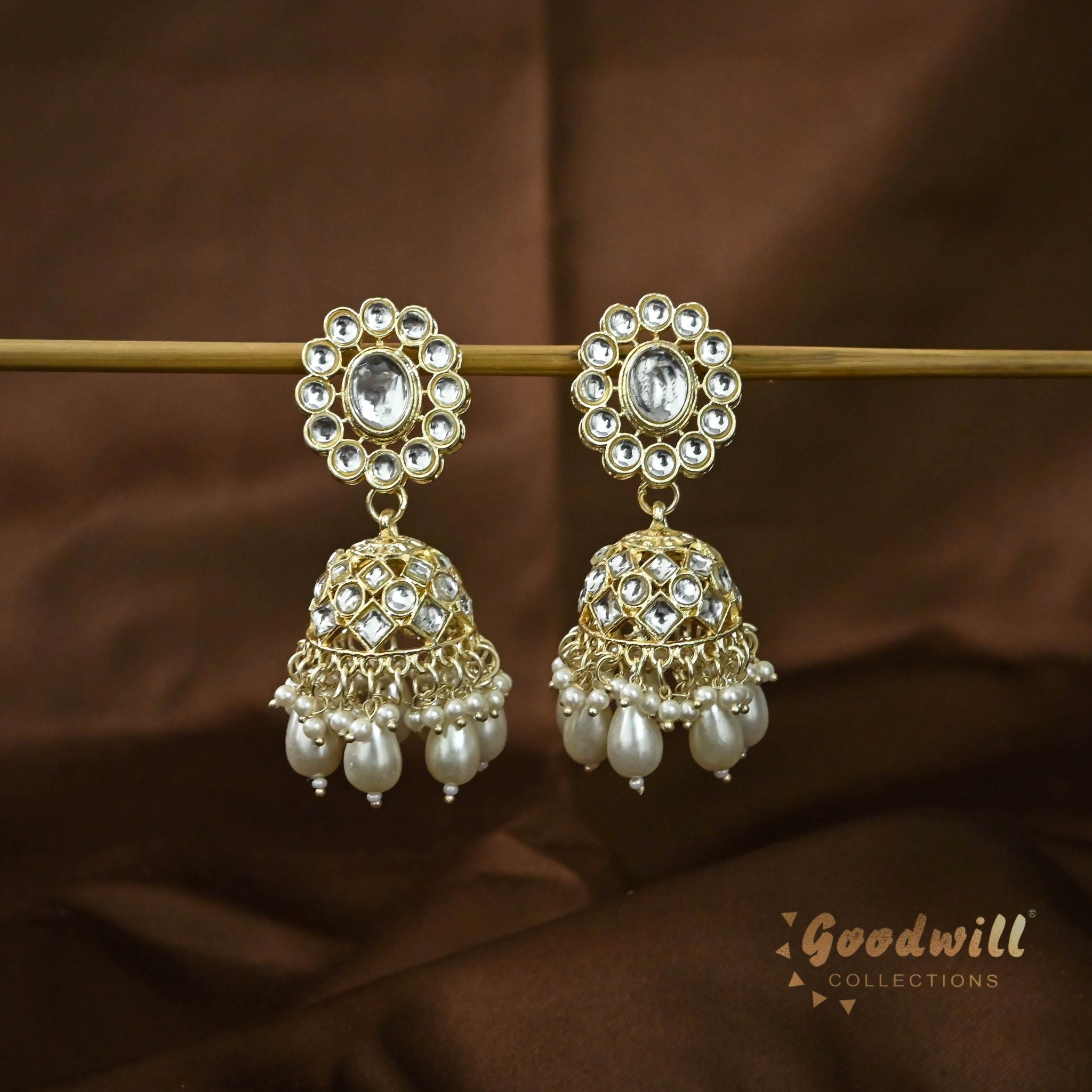 WHITE PEARL GOLDEN JHUMKA EARRINGS 2