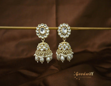 WHITE PEARL GOLDEN JHUMKA EARRINGS 2