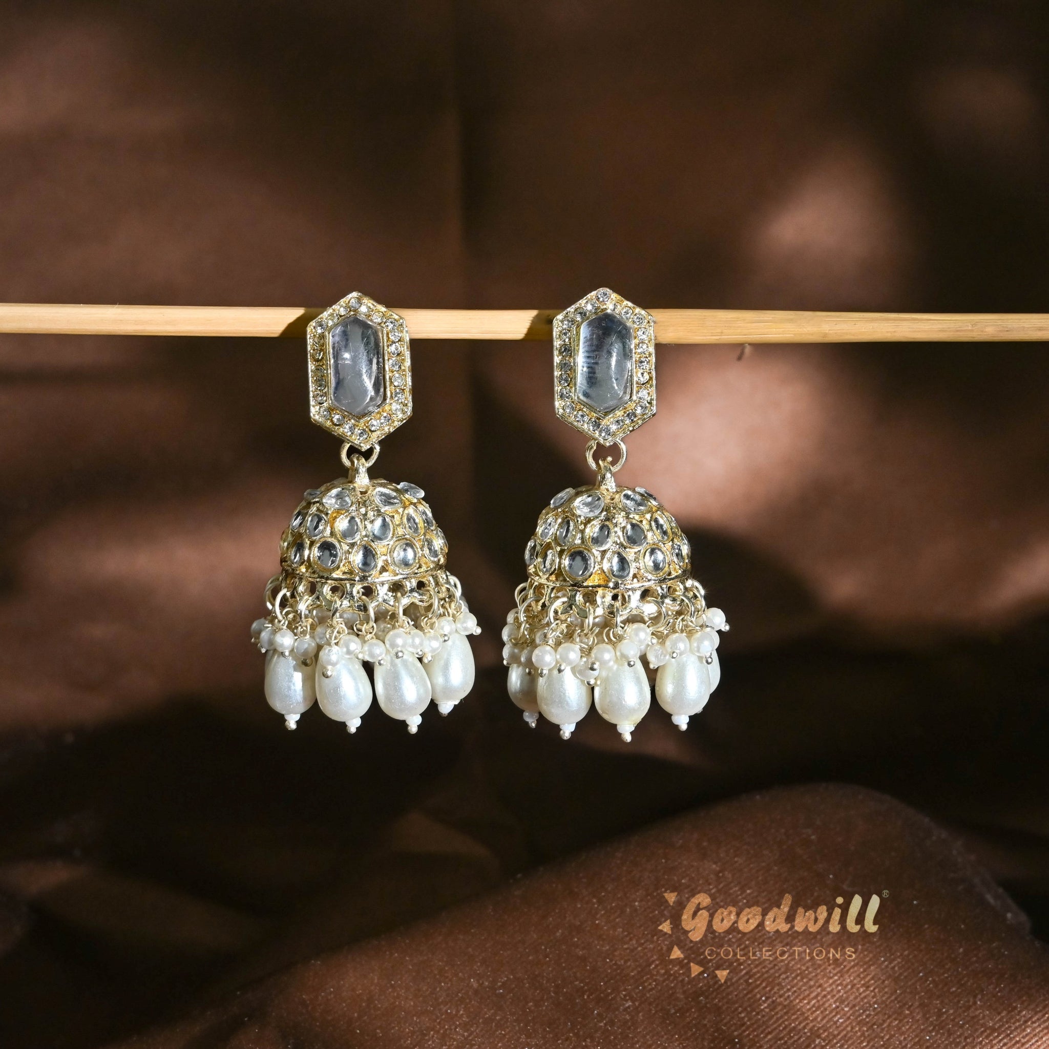 WHITE PEARL GOLDEN JHUMKA EARRINGS 1