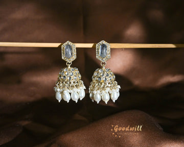 WHITE PEARL GOLDEN JHUMKA EARRINGS 1