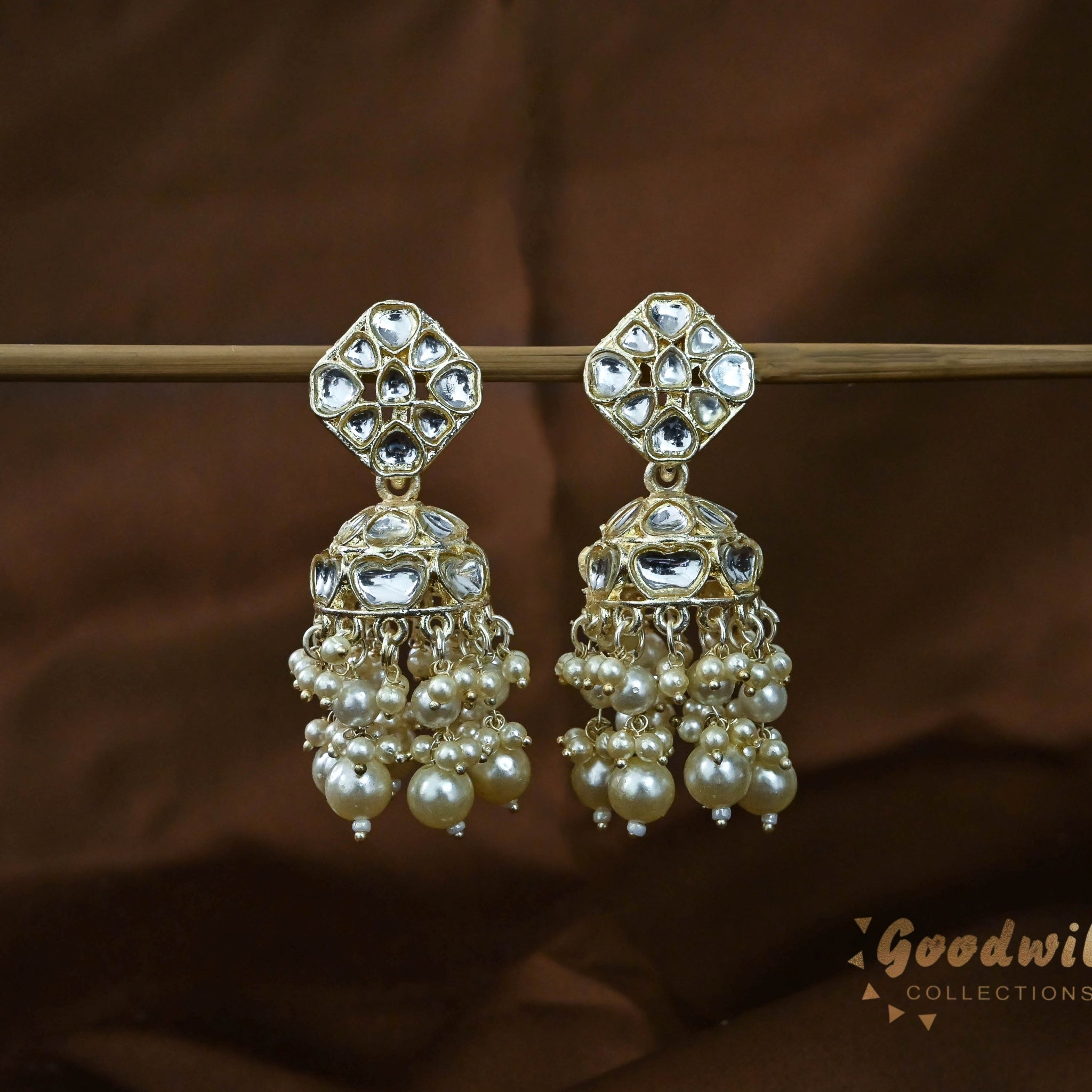 WHITE PEARL GOLDEN JHUMKA EARRINGS 6