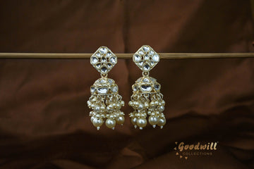 WHITE PEARL GOLDEN JHUMKA EARRINGS 6