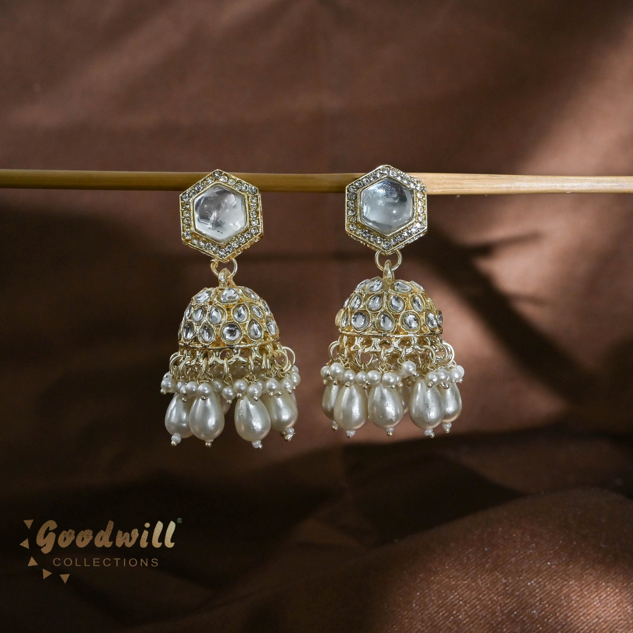 WHITE PEARL GOLDEN JHUMKA EARRINGS 5