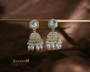 WHITE PEARL GOLDEN JHUMKA EARRINGS 5