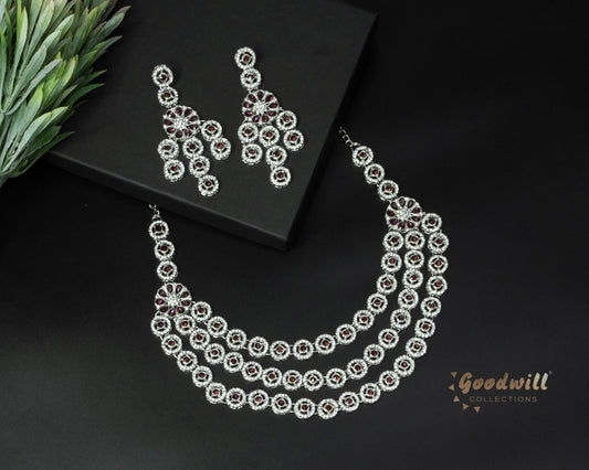 SILVER THREE LAYER STONE NACKLACE SET